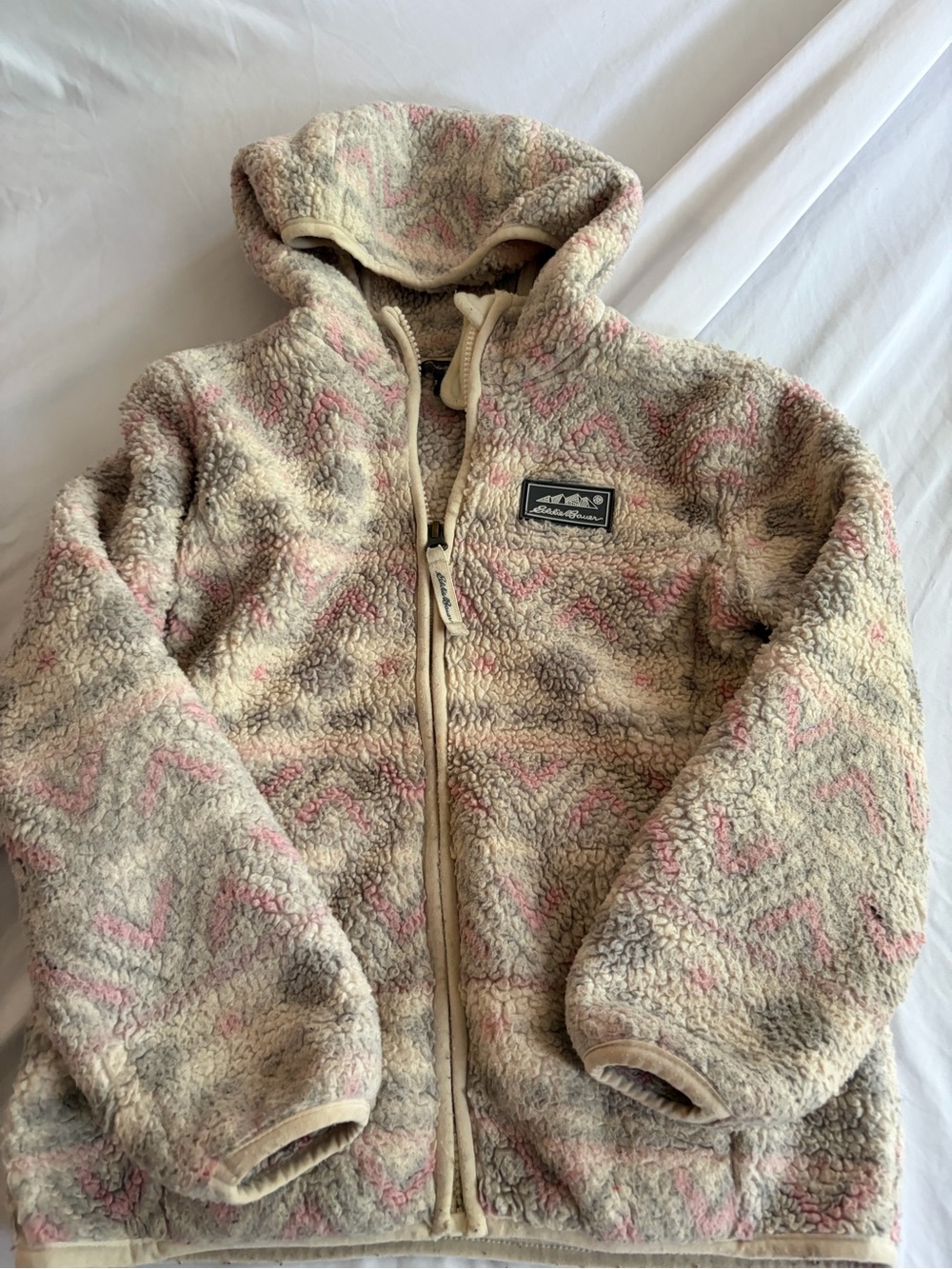 Eddie Bauer Kids Hooded Sherpa Jacket in Pink and Cream Size XS (5-6)